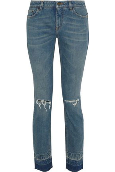 Shop Dolce & Gabbana Woman Distressed Low-rise Skinny Jeans Mid Denim