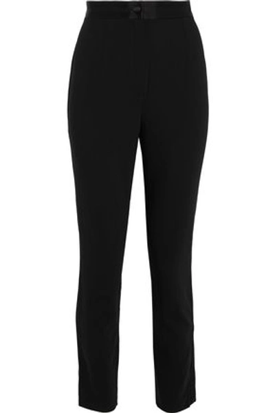 Shop Dolce & Gabbana Woman Satin-trimmed Stretch-wool Skinny Pants Black