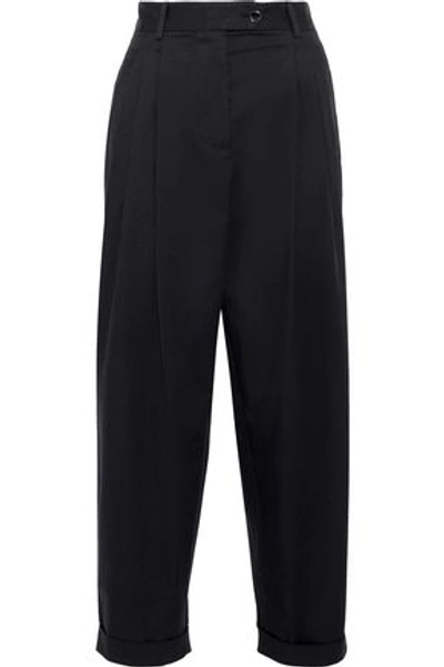 Shop Dolce & Gabbana Woman Cropped Stretch-cotton Twill Straight-leg Pants Black