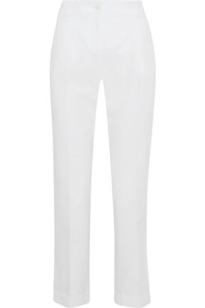 Shop Dolce & Gabbana Cropped Stretch-cotton Piqué Straight-leg Pants In White