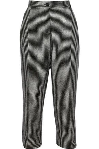 Shop Dolce & Gabbana Woman Houndstooth Wool-blend Flannel Straight-leg Pants Black