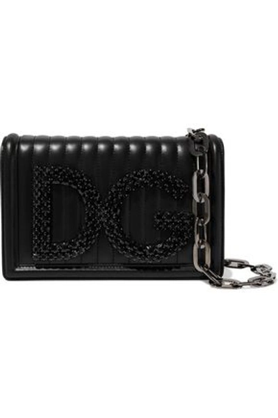 Shop Dolce & Gabbana Woman Dg Girls Crystal-embellished Quilted Leather Shoulder Bag Black