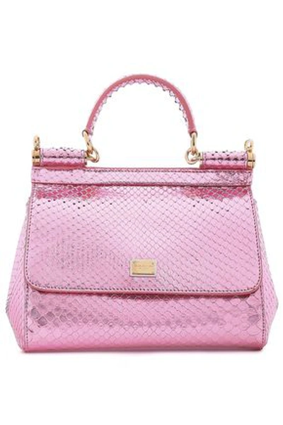 Shop Dolce & Gabbana Woman Sicily Mini Mirrored-python Shoulder Bag Baby Pink