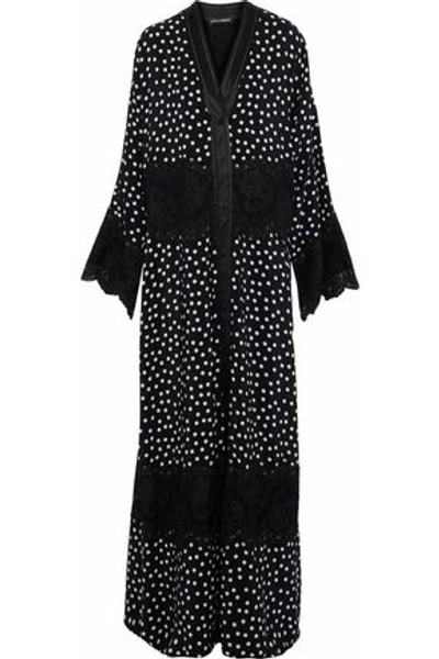 Shop Dolce & Gabbana Woman Lace-paneled Polka-dot Silk-blend Gown Black
