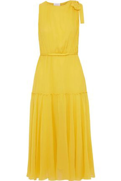 Shop Giambattista Valli Bow-embellished Silk-chiffon Midi Dress In Yellow