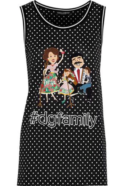 Shop Dolce & Gabbana Woman Embellished Polka-dot Cotton-jersey Tank Black