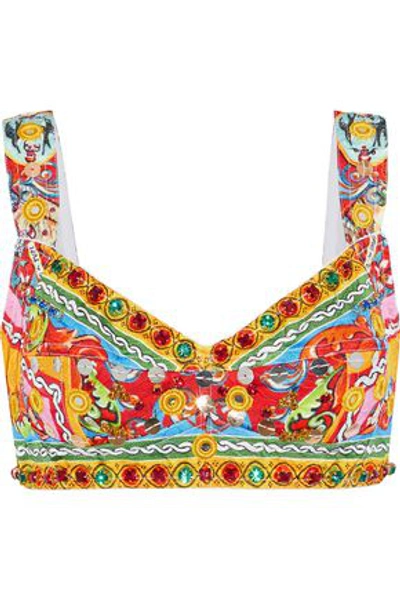 Shop Dolce & Gabbana Woman Embellished Printed Jacquard Bra Top Marigold