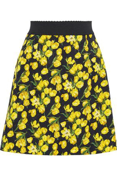 Shop Dolce & Gabbana Woman Floral-print Jacquard Mini Skirt Yellow