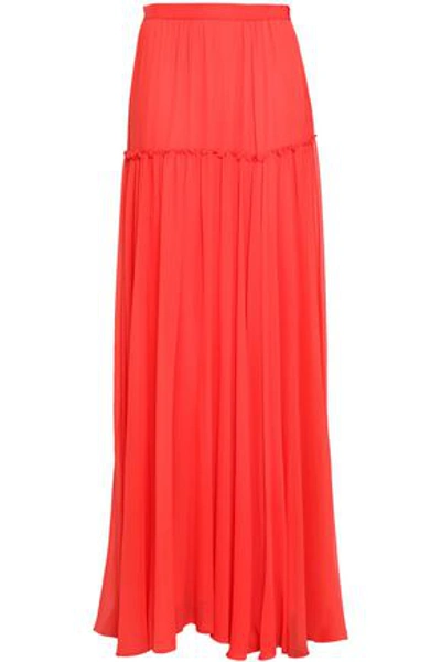 Shop Giambattista Valli Woman Tiered Silk-georgette Maxi Skirt Coral