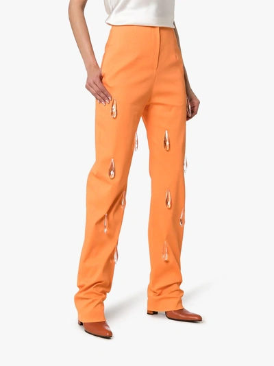 Shop Aleksandre Akhalkatsishvili Crystal Drop High-waisted Cotton Trousers In Orange