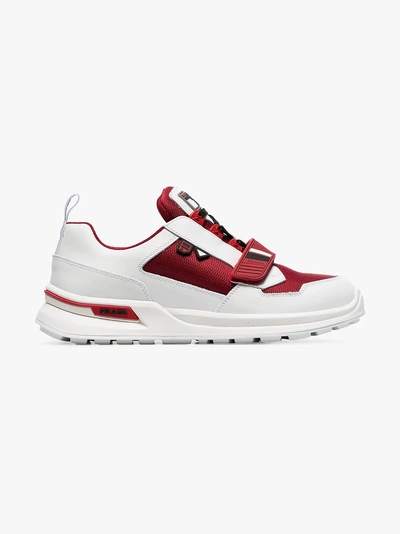 Shop Prada White And Red Work Low Top Sneakers In White/red