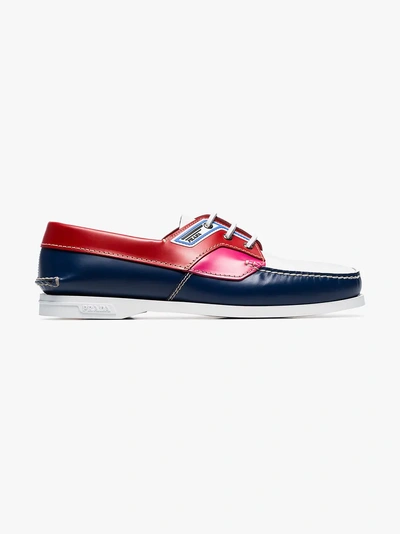 Shop Prada Boat Shoes In F0a3y Cobalt Blue+red