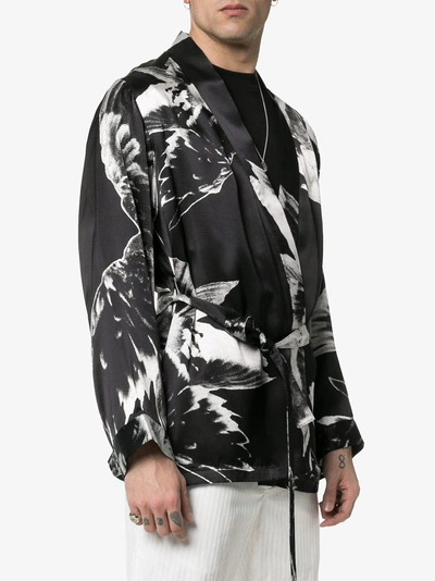 Shop Ann Demeulemeester Floral Print Belted Silk Kimono Jacket In Black