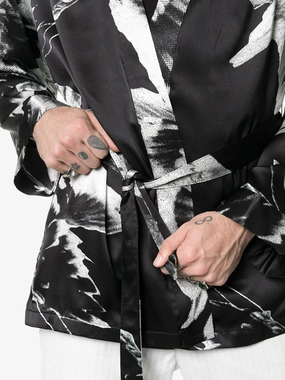 Shop Ann Demeulemeester Floral Print Belted Silk Kimono Jacket In Black
