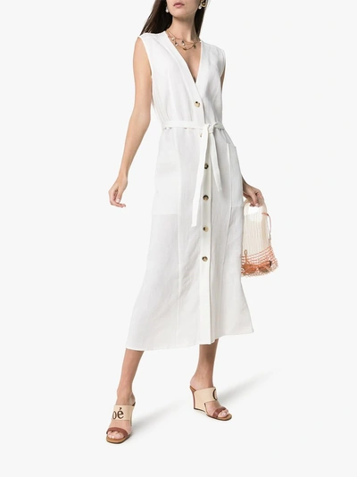Shop Le Kasha Luxor Button Down Linen Dress In White