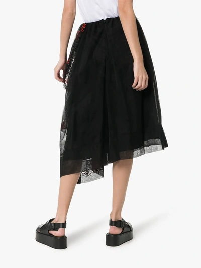 Shop Simone Rocha Tulle Floral Embroidered Skirt In Black/red