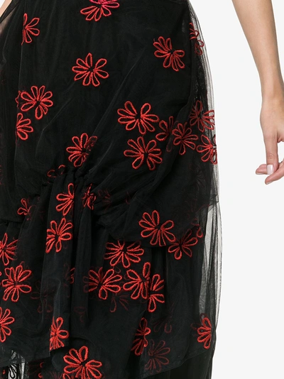 Shop Simone Rocha Tulle Floral Embroidered Skirt In Black/red