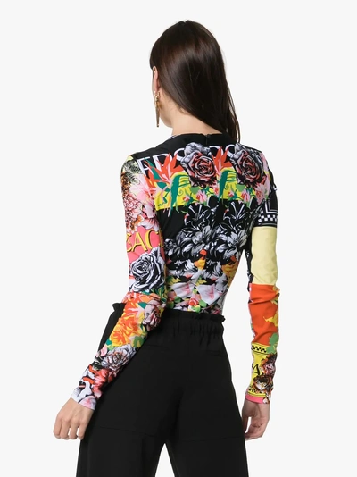 Shop Versace Floral Print Long Sleeve Bodysuit In A7000 Multicolor