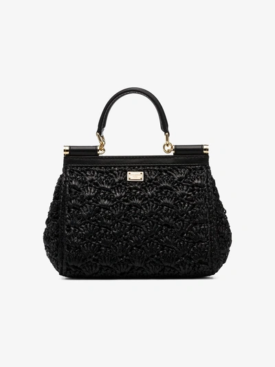 Shop Dolce & Gabbana Black Sicily Charm-embellished Raffia Shoulder Bag