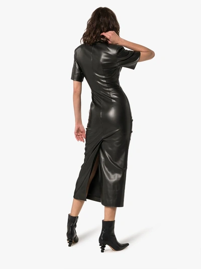 Shop Aleksandre Akhalkatsishvili Faux Leather Shirt Dress In 101 - Black