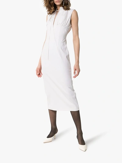 Shop Aleksandre Akhalkatsishvili Sleeveless High Neck Fitted Midi Dress In 114 - White
