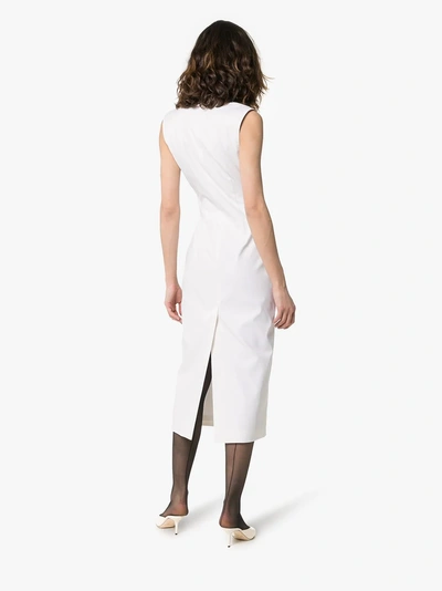 Shop Aleksandre Akhalkatsishvili Sleeveless High Neck Fitted Midi Dress In 114 - White