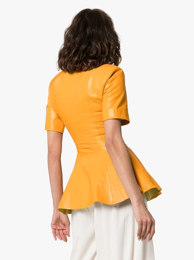 Shop Aleksandre Akhalkatsishvili Peplum Leather Top In Yellow