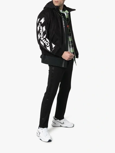 Shop Off-white Striped Sleeve Logo Print Bomber Jacket In 1001 Black