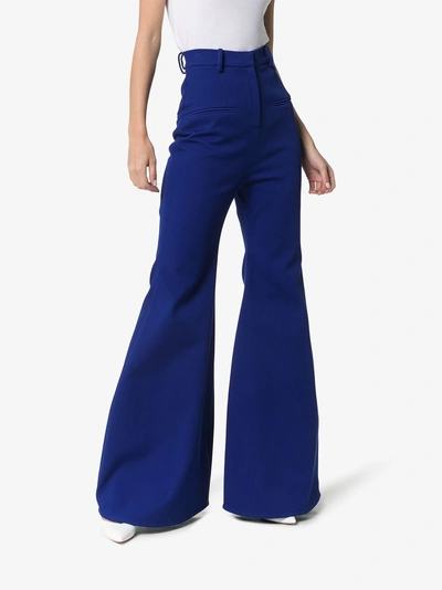 Shop Aleksandre Akhalkatsishvili High-waisted Flared Cotton Trousers In Blue