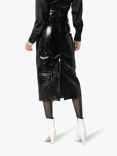 Shop Aleksandre Akhalkatsishvili Crocodile-effect Vinyl Pencil Skirt In Black