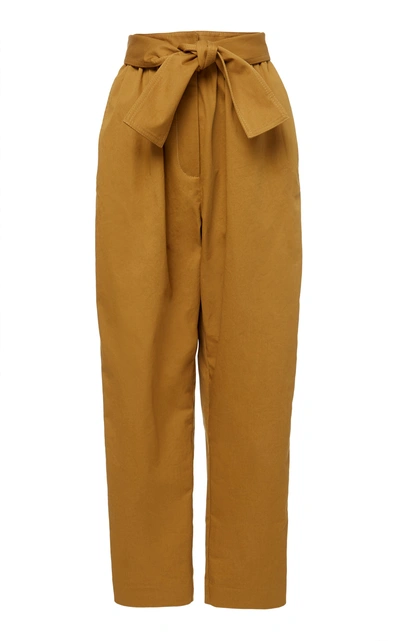 Shop Zimmermann Espionage Cropped Belted Cotton Pants In Yellow