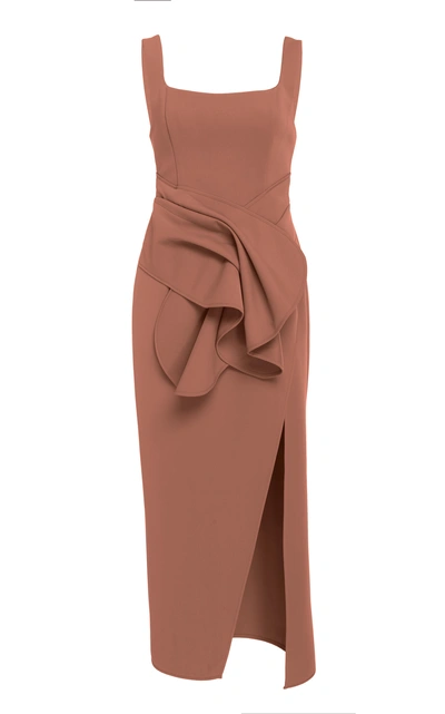 Shop Acler Habana Wrap-effect Ruffled-waist Midi Dress In Neutral