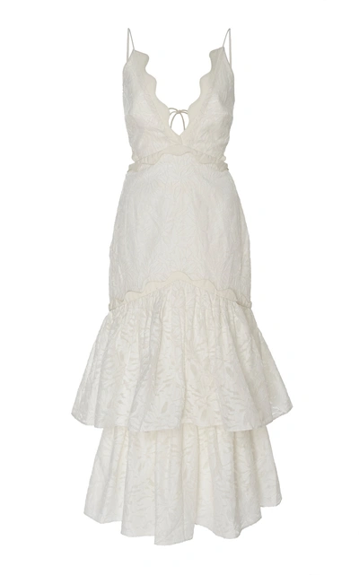 Shop Acler Lacruise Tier-ruffle Lace Midi Dress In Ivory