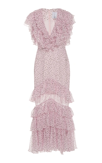 Shop Acler Wendall Tier-ruffle Dotted Midi Dress In Pink