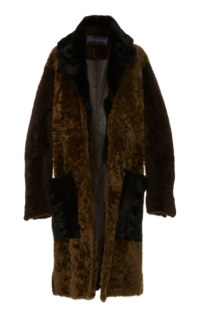 Shop Proenza Schouler Double-breasted Two-tone Shearling Coat In Black
