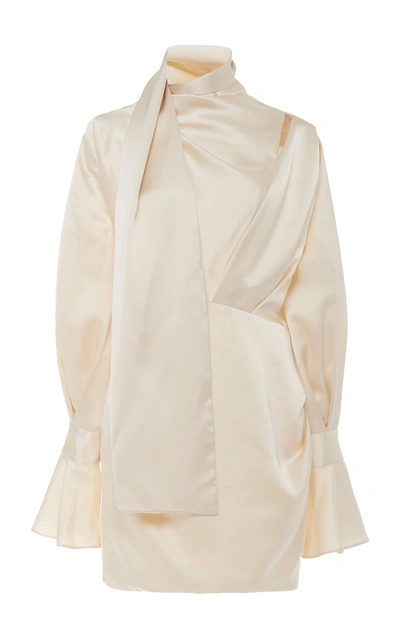 Shop Acler Soto Tie-neck Tucked Mini Dress In White