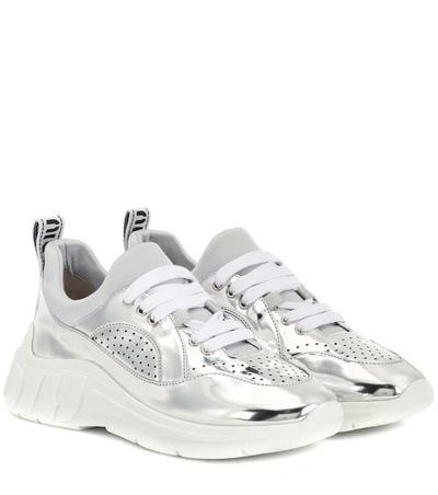 Shop Miu Miu Metallic Sneakers In Silver