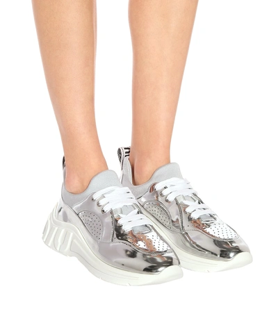 Shop Miu Miu Metallic Sneakers In Silver