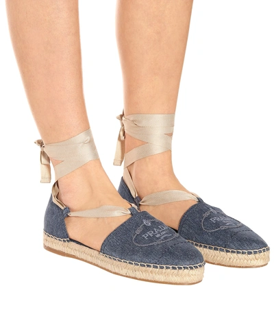 Shop Prada Denim Espadrilles In Blue