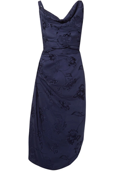 Shop Vivienne Westwood Draped Jacquard Midi Dress In Navy