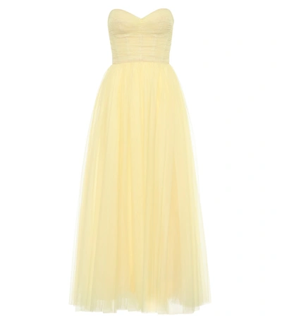 Shop Monique Lhuillier Strapless Tulle Gown In Yellow