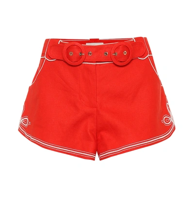 Shop Zimmermann Ninety-six Linen Shorts In Red