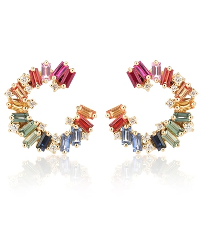 Shop Suzanne Kalan Rainbow Spiral 18kt Gold Earrings With Diamonds And Sapphires In Multicoloured