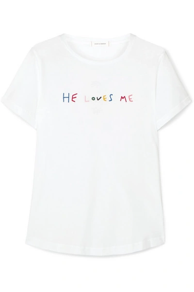 Shop Chinti & Parker He Loves Me Embroidered Cotton-jersey T-shirt In White