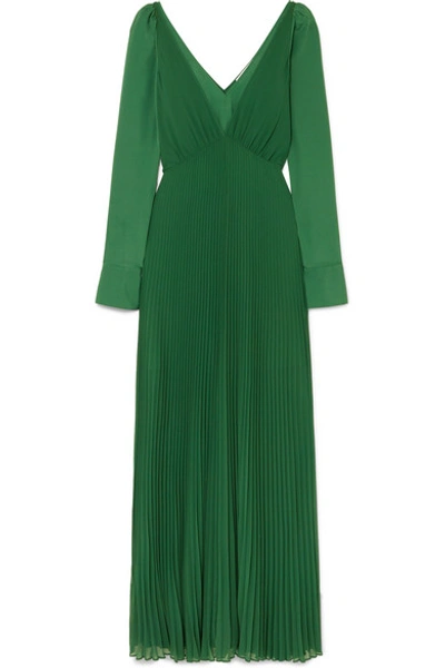 Shop Self-portrait Pleated Chiffon Gown In Green