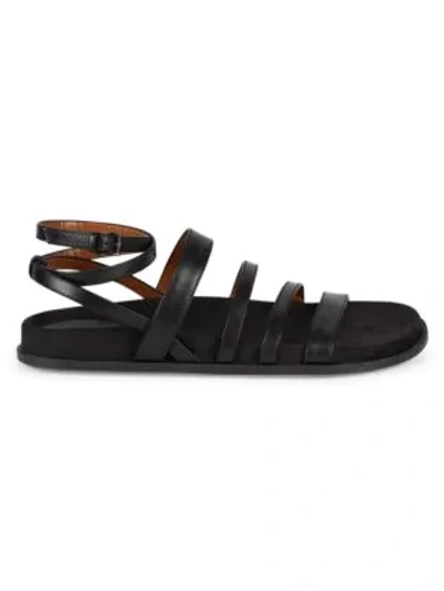 Shop Aquatalia Ilise Strappy Leather Flat Sandals In Black