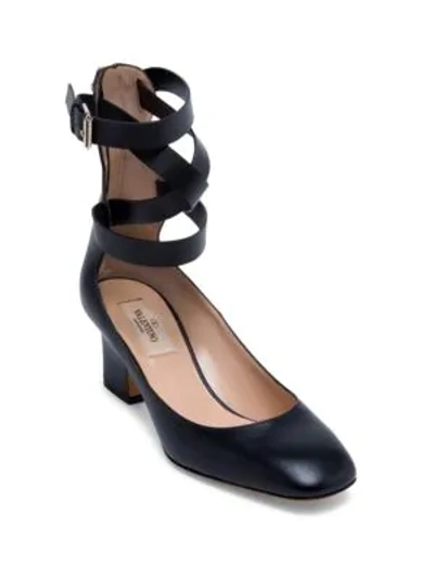 Shop Valentino Rockstud Leather Ankle-wrap Pumps In Black