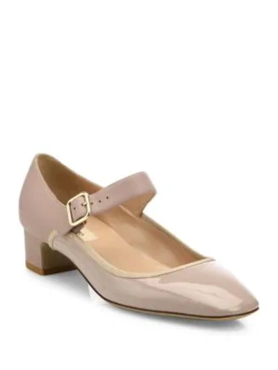 Shop Valentino Plain Two-tone Leather Mary Jane Pumps In Poudre