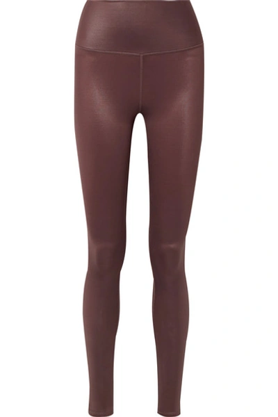 Shop Alo Yoga Airbrush Metallic Stretch Leggings In Dark Brown