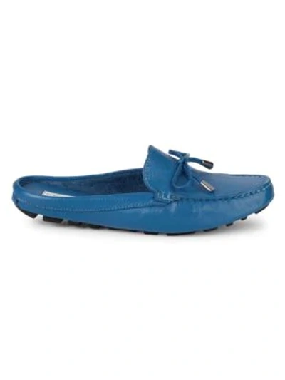 Shop Saks Fifth Avenue Leather Flat Mules In Blue